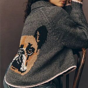 Anthropologie Gray Cardigan with Dog Design